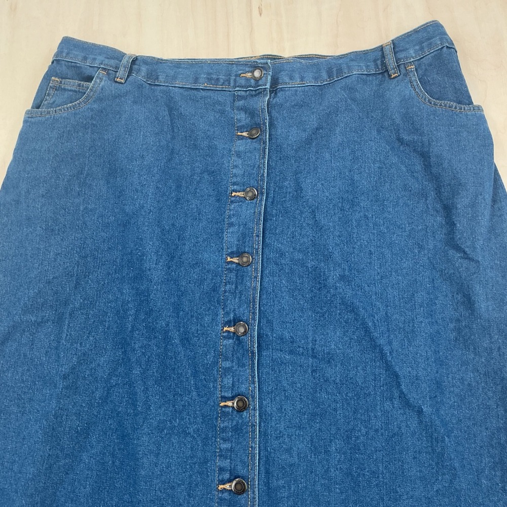 Woman Within Button Front A-Line Midi 90s Denim Skirt Wms 22W Blue Cottagecore - Picture 3 of 10